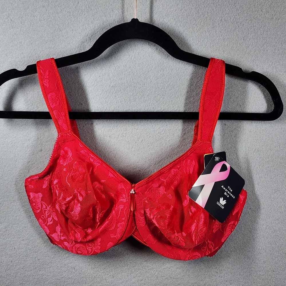 Wacoal Bra Womens 34DD Red Awareness Underwire 85567‎ Floral Lace Full Coverage